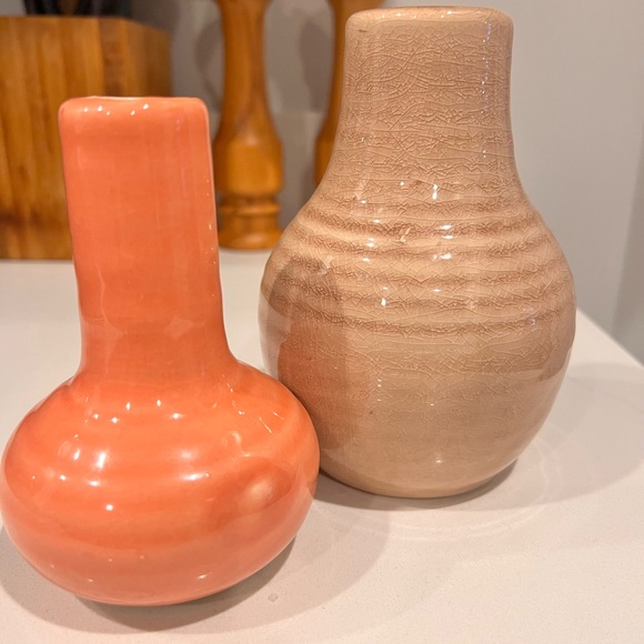 Crate&Barrel Orange and Tan Ceramic Vases Accents - Picture 3 of 3